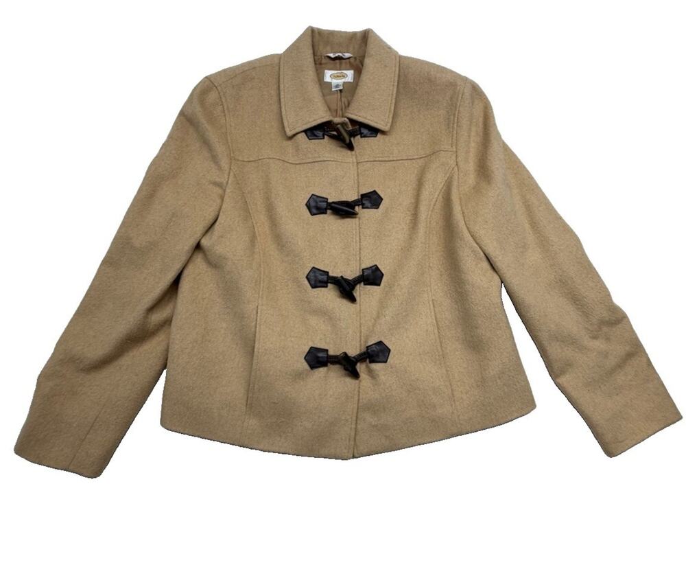 Vintage Talbots 12 Peacoat Pure Camel Hair Tan Brown Short Toggle Close Italy